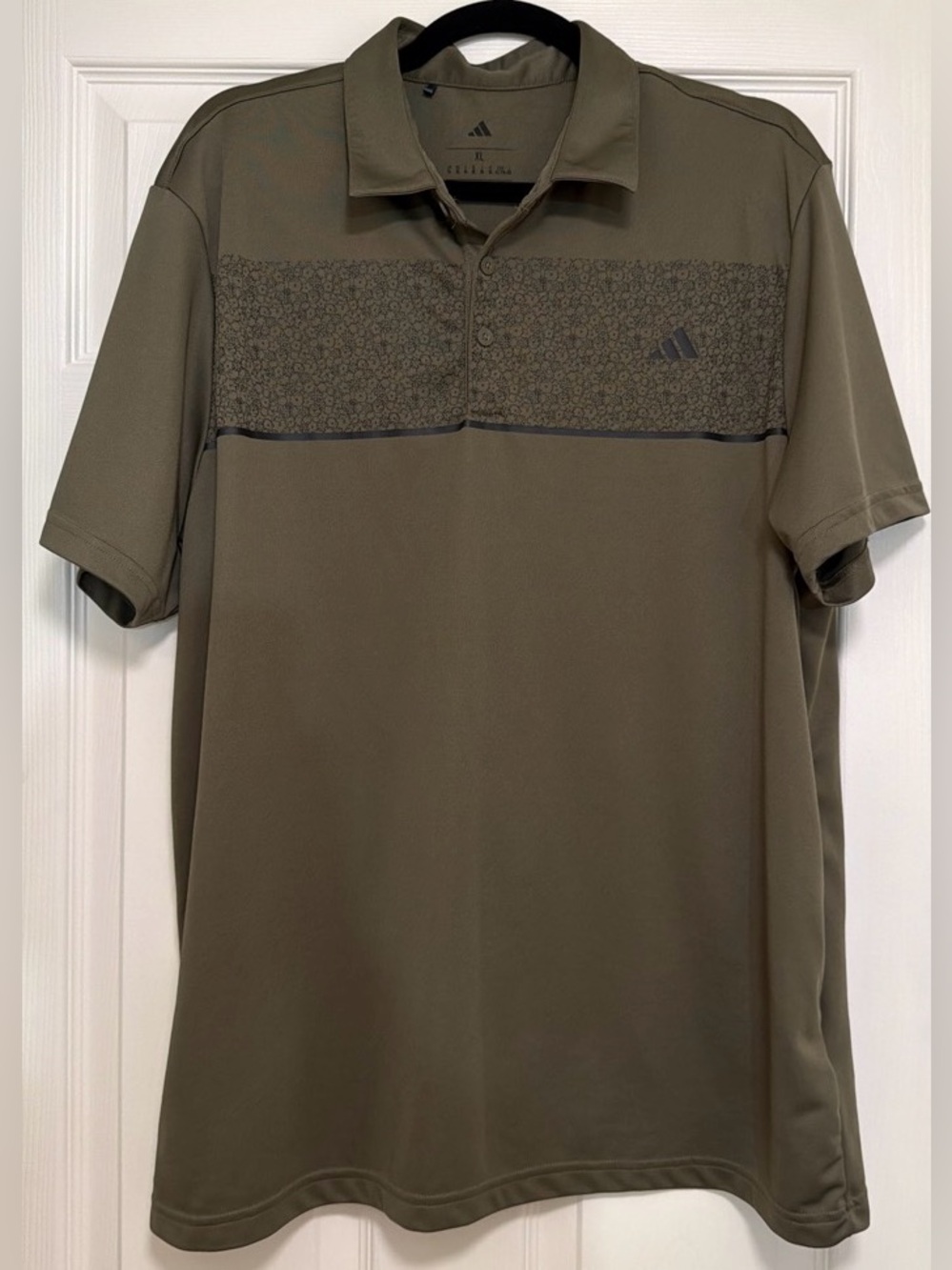 adidas Olive Green Men's Performance Polo with Patterned Chest Panel